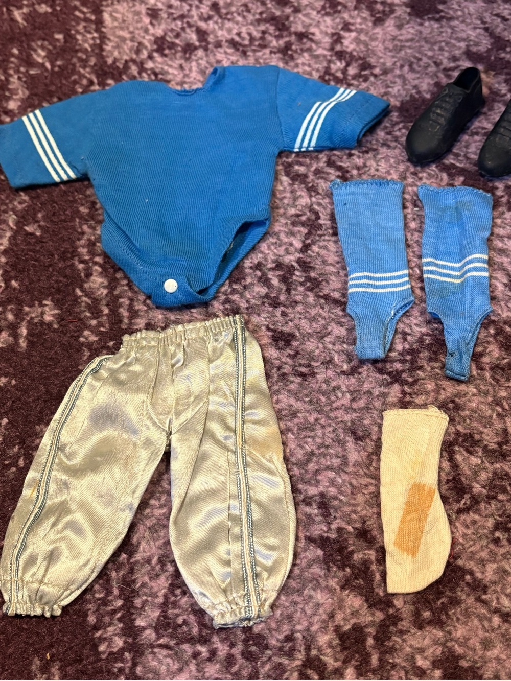 Vintage Rosko Blue Striped Football Bodysuit Set with Pants & Socks Johnny Hero